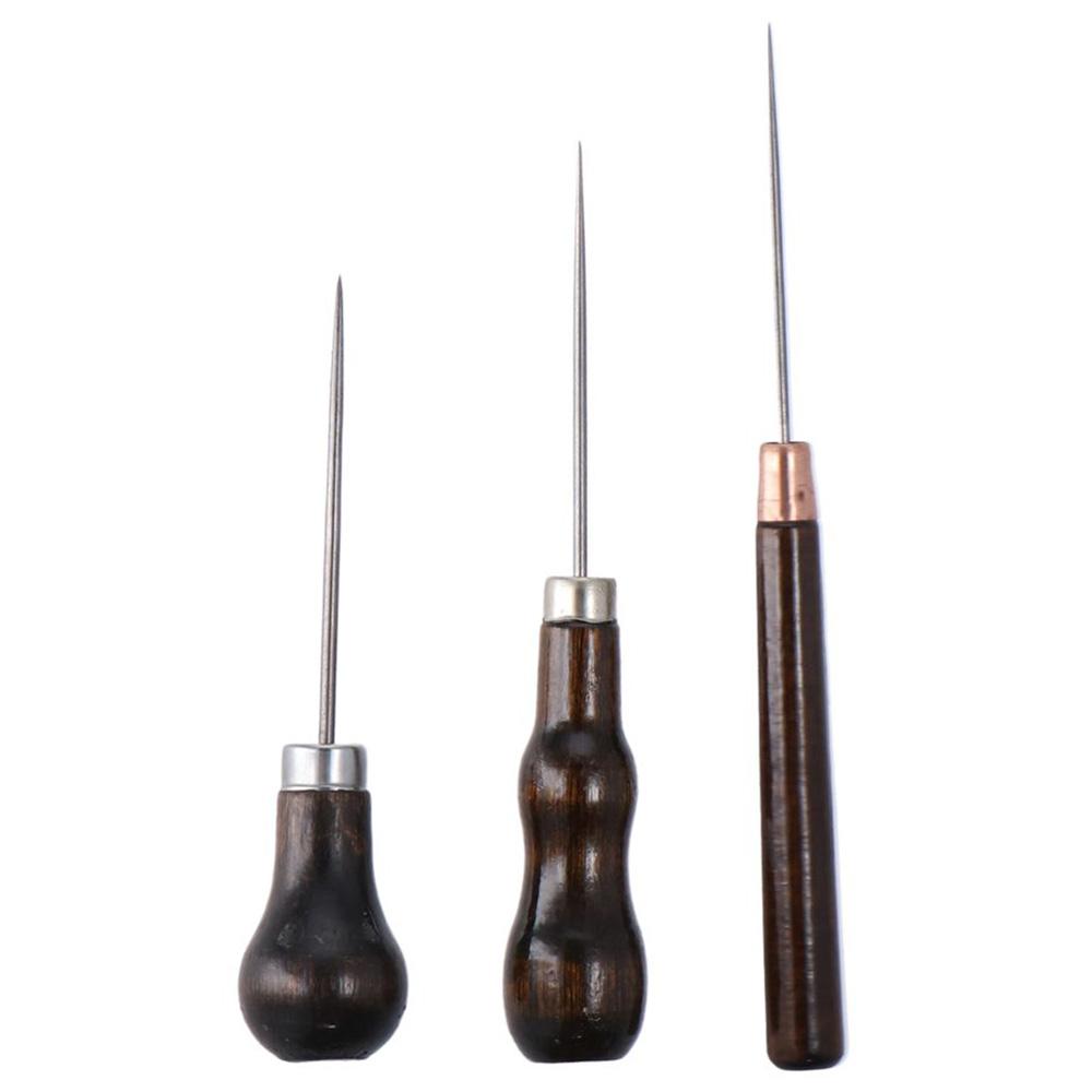 Leatherworking Equipment - 3Pcs Wooden Handle Scratch Awl Tool,Leather