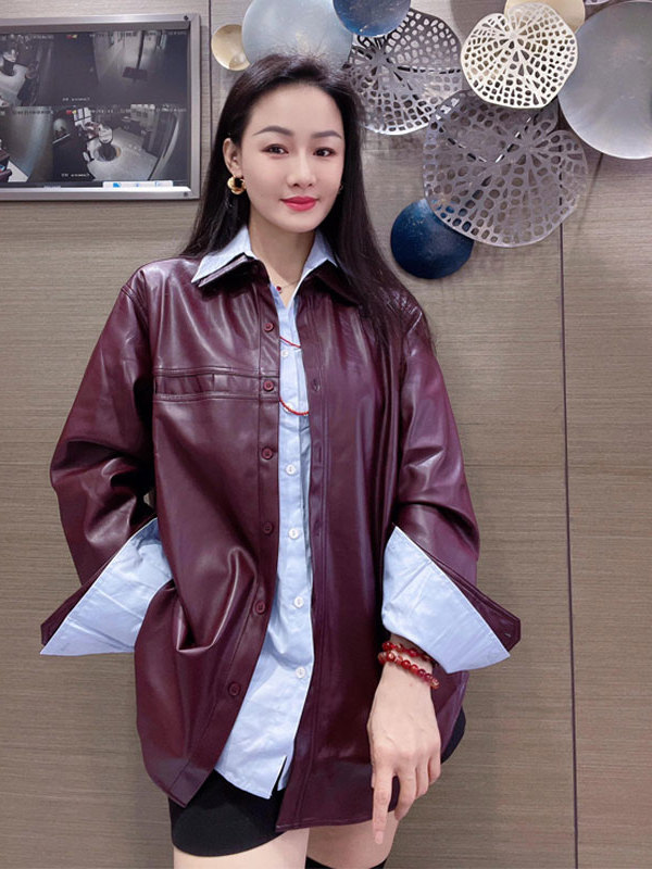 Leather Work Jacket - Women's Grape Purple PU Leather Jacket