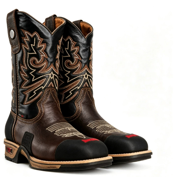 Leather Work Western - Men Brown Black Western Work Cowboy