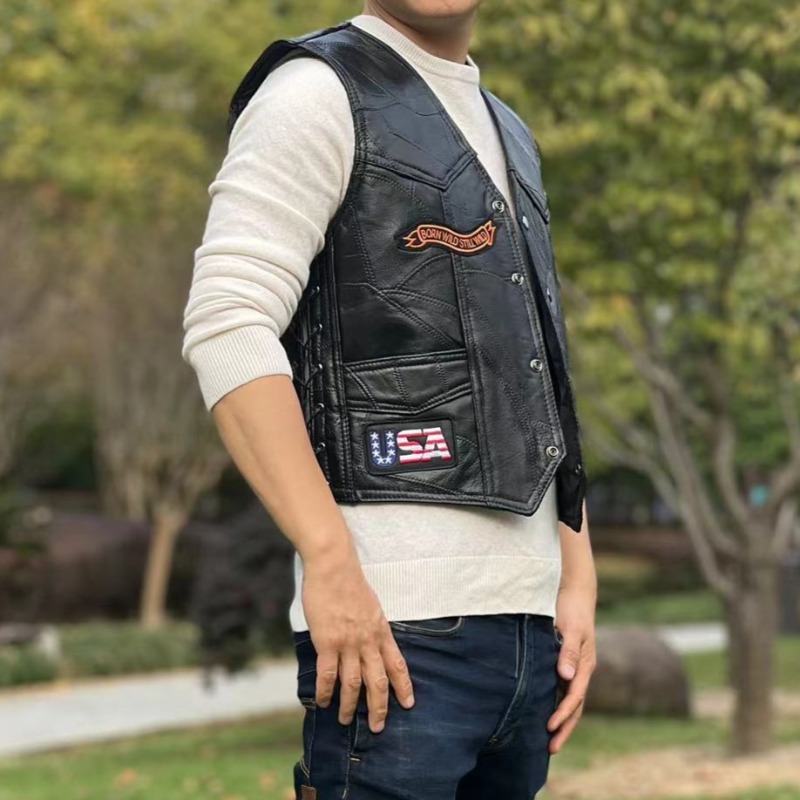 NEW Motorcycle Vests Men Cafe  - Leather Work Jacket recension och pris