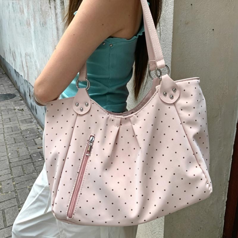 PU Leather Polka Dot Tote Bag  - Leather Work Duffle Bag recension och pris