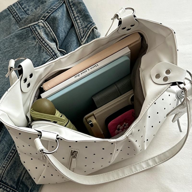 PU Leather Polka Dot Tote Bag  - Leather Work Duffle Bag recension och pris