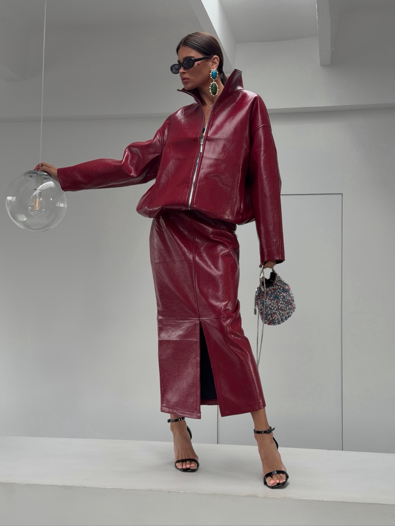 Women Shiny PU Leather 2‑Piece - Leather Work Jacket recension och pris