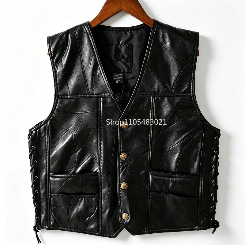 Men's Black Patchwork Leather  - Leather Work Jacket recension och pris