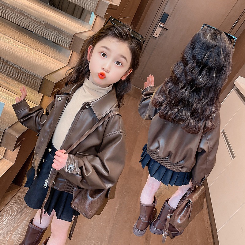 1-14 Years Girls Lapel Short P - Leather Work Jacket recension och pris