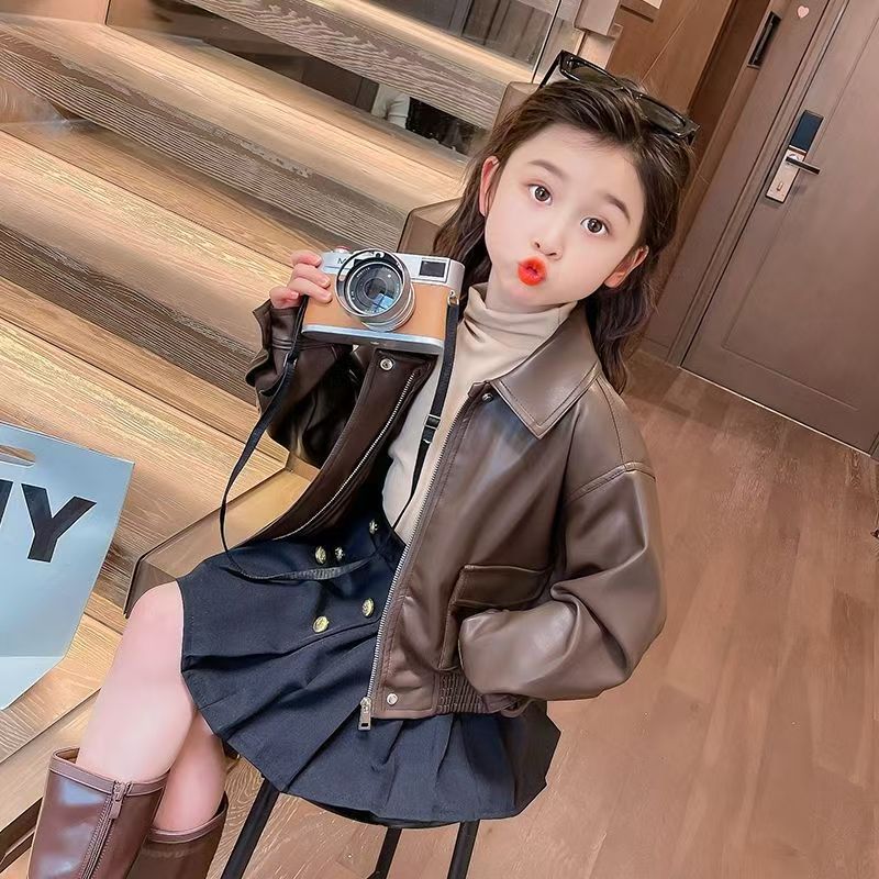 1-14 Years Girls Lapel Short P - Leather Work Jacket recension och pris