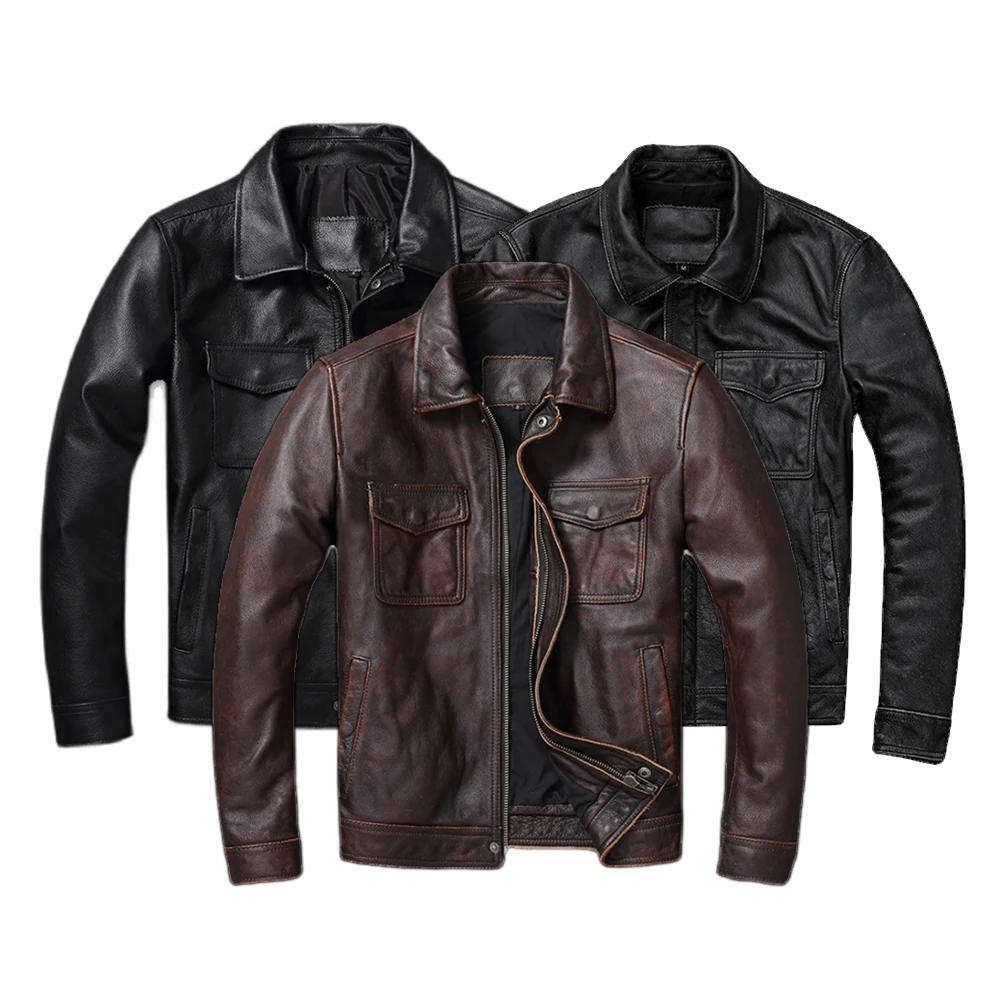 Vintage Brown Red Genuine Leat - Leather Work Jacket recension och pris