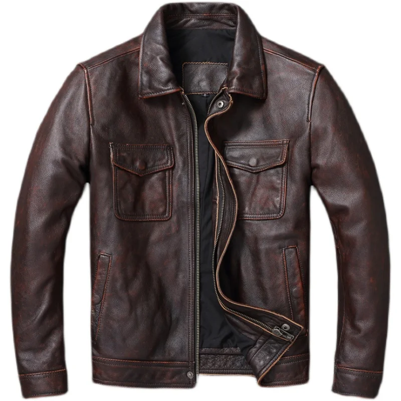 Vintage Brown Red Genuine Leat - Leather Work Jacket recension och pris